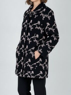 Focus by Shani Wool Blend Floral Embroidered Pea Coat Large